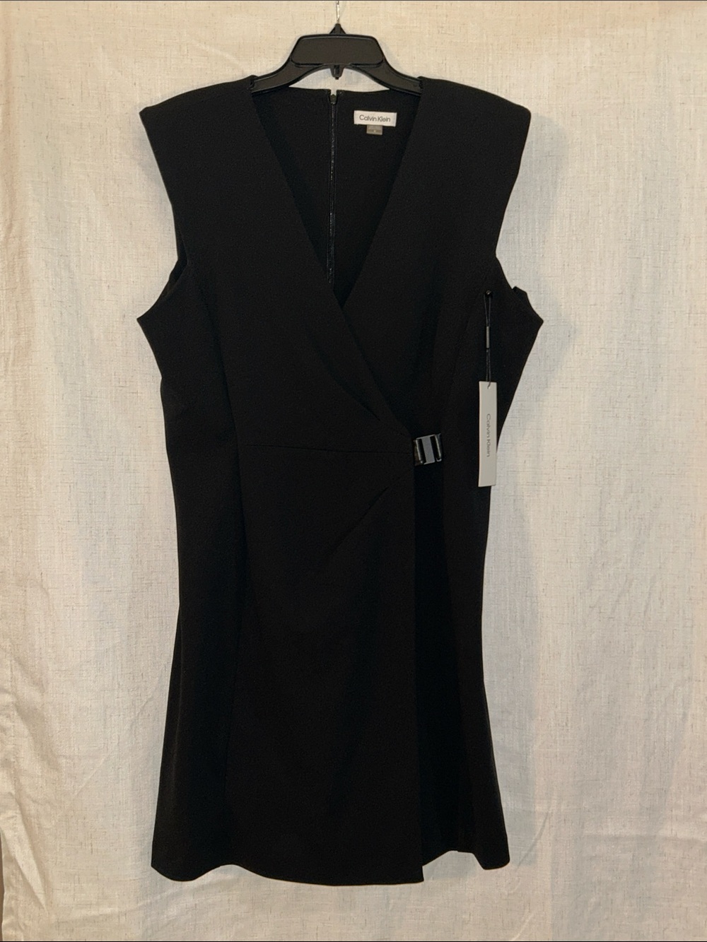 Calvin Klein Black Sleeveless Wrap-Front Mini Dress